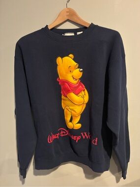 Vintage Disney Navy Crewneck Sweatshirt with Yellow Winnie the Pooh Graphic